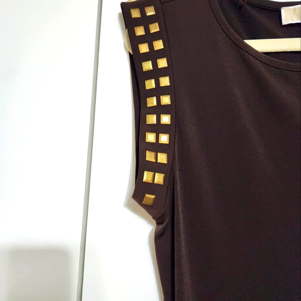 SOLD!!!   Michael Kors Brown Studded Matte Jersey  Dress  Size Small - Picture 5 of 9
